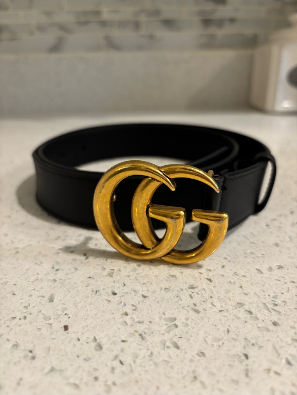 Gucci Black Leather Belt with Gold Double G Buckle
